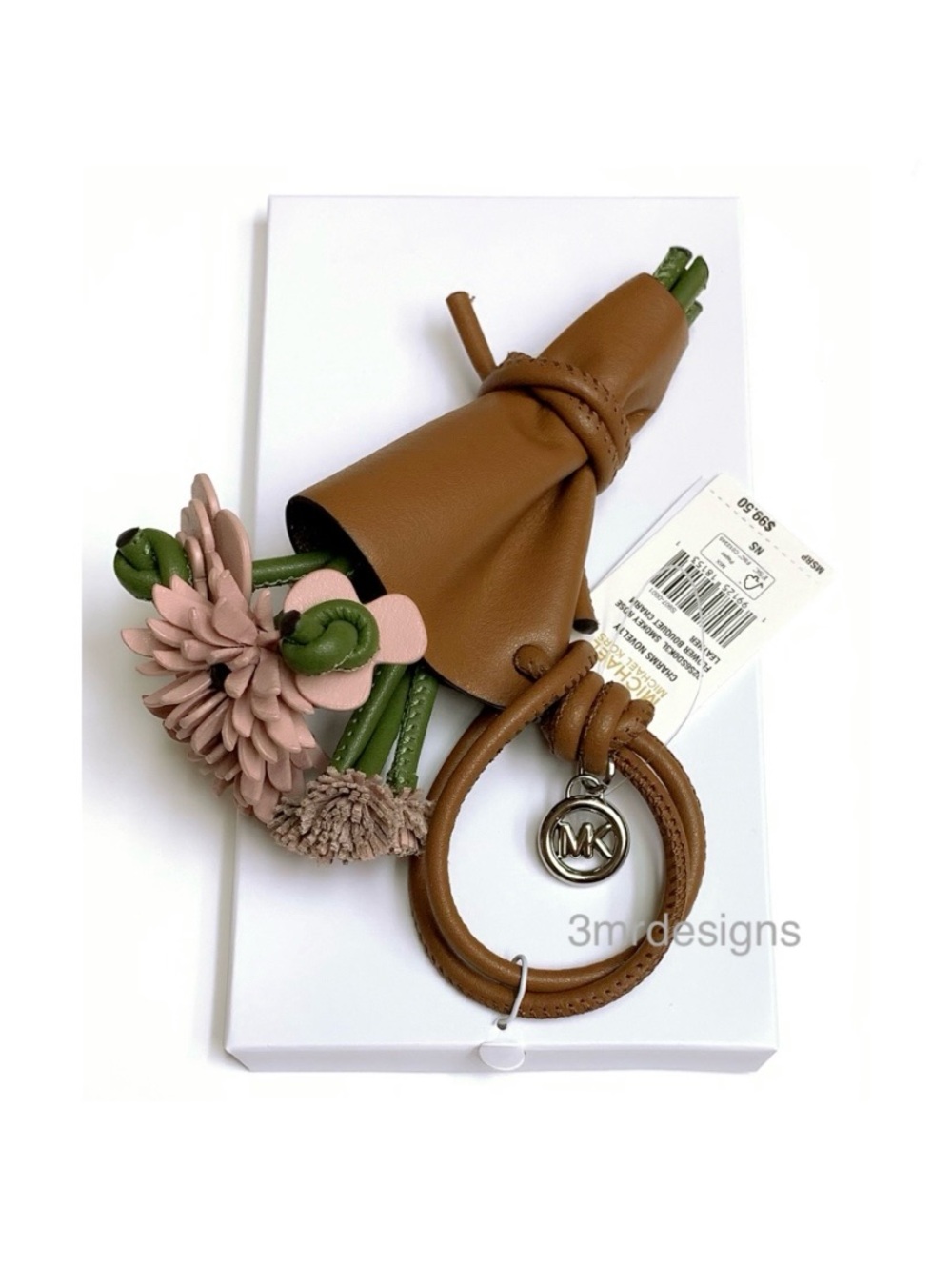 NWT MICHAEL KORS Smooth Leather Floral Bouquet Leather Loop Bag Charm/Key Chain - Picture 9 of 11